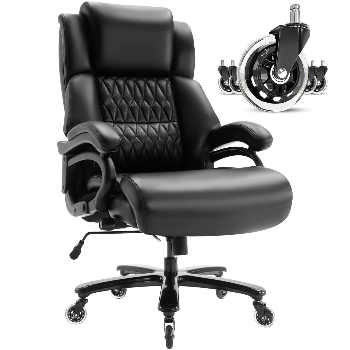 Big and Tall 400lbs Office Chair - Adjustable Lumbar Support Quiet Rubber Wheels