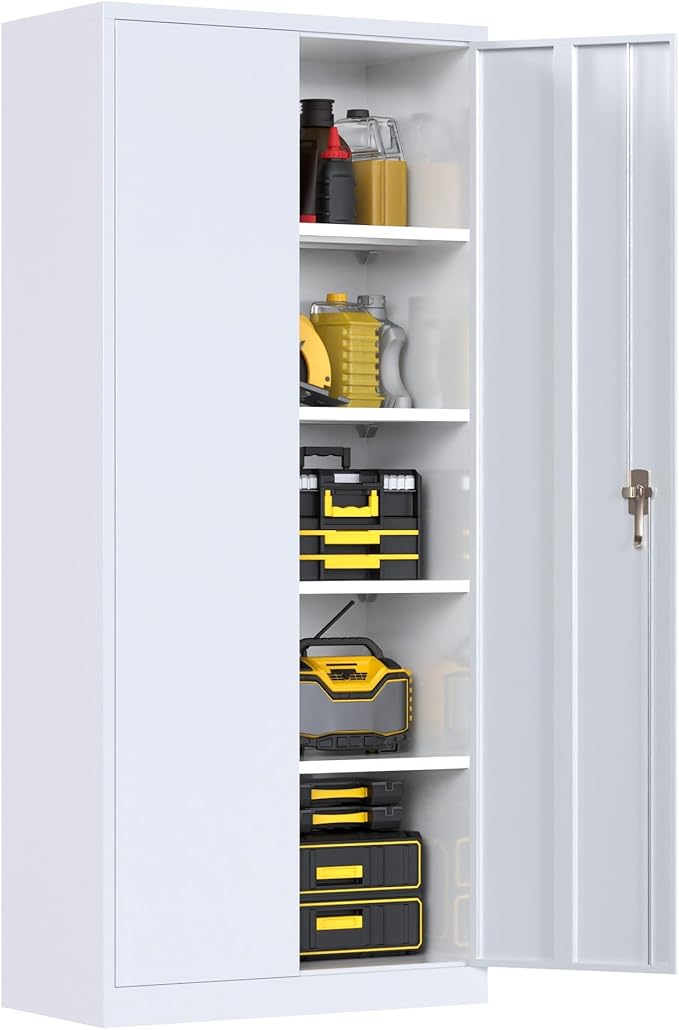 71" H Metal Garage Storage Cabinet with Lock, Steel Lockable File Cabinet