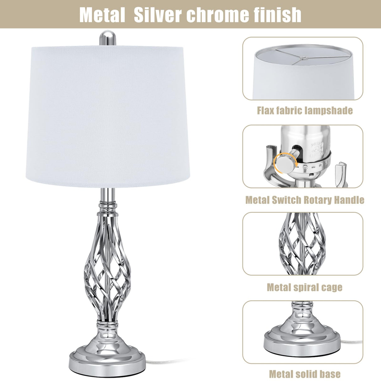 Retro Traditional Table Lamps Set of 2, Spiral Cage Design Chrome