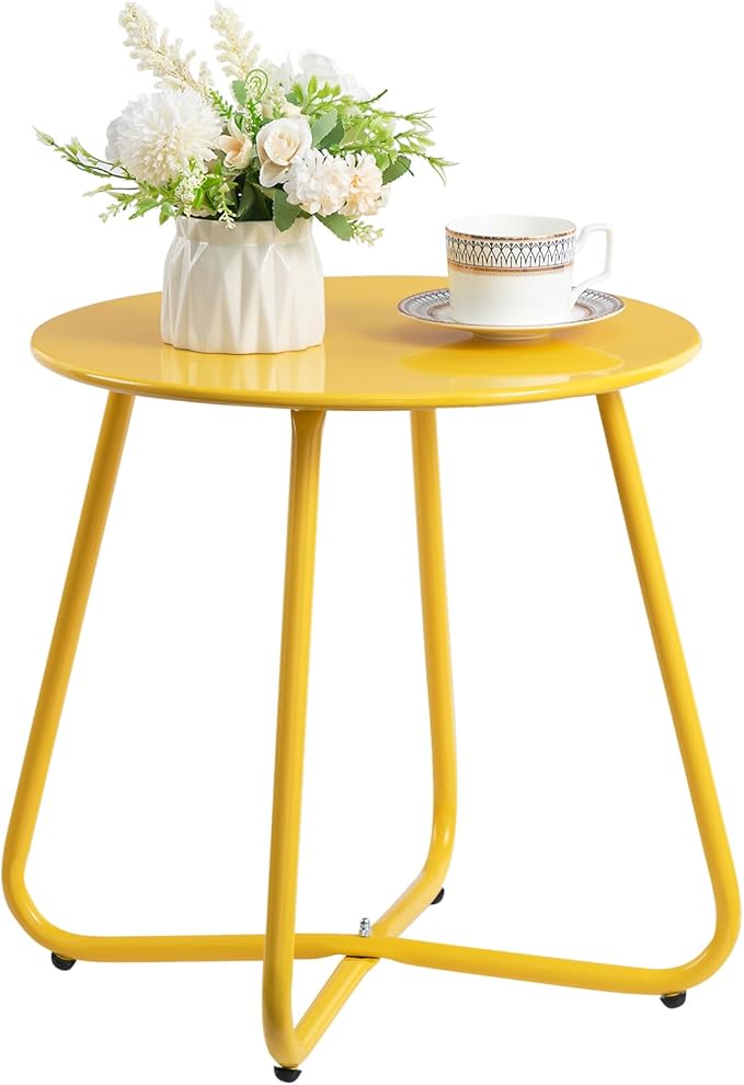 Small Round Patio Metal Side Snack Table, Accent Anti-Rust Steel Coffee Table