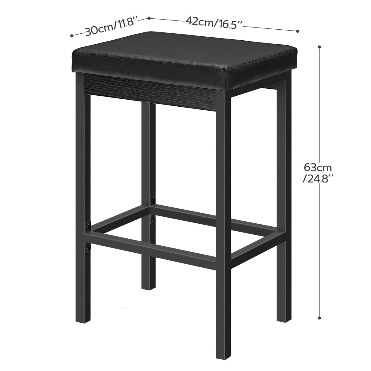 Bar Stools, Set of 2 Bar Chairs, 24.8-Inch Height Stools, Breakfast Bar Stools