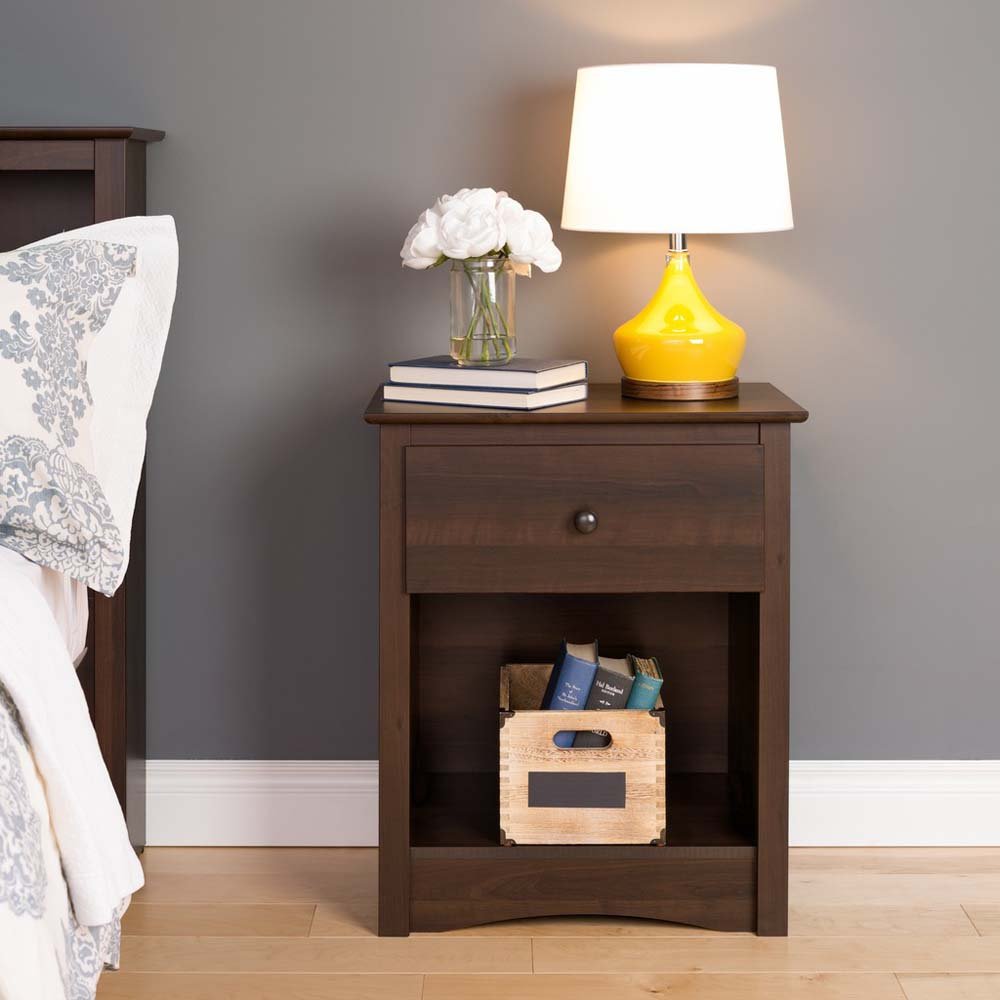 Sonoma Traditional Tall Nightstand Side Table with 1 Drawer and Open Shelf,