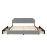 King Size Upholstered Platform Bed with Headboard, 4 Storage Drawers, and Support Legs,