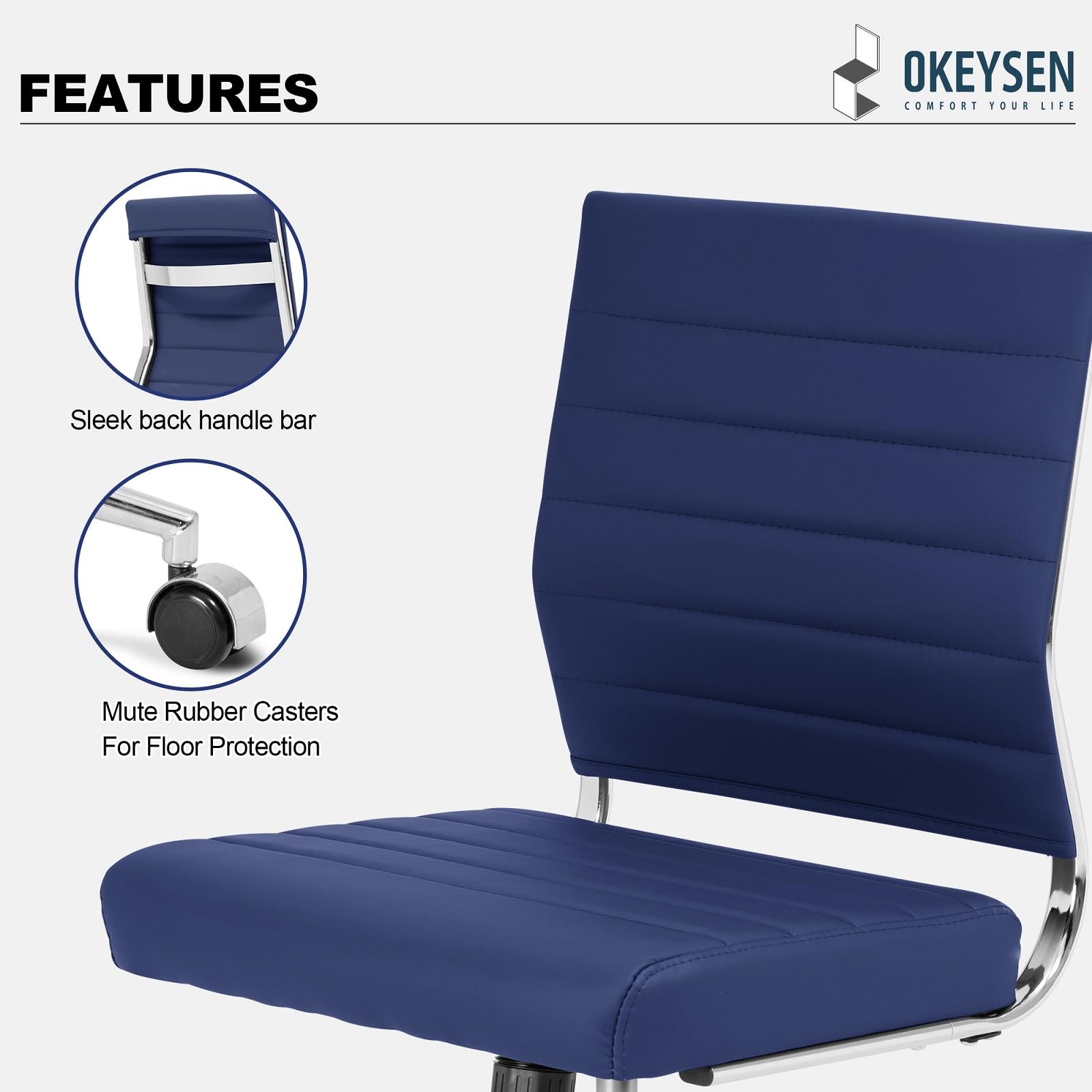 Armless Office Desk Chair, Mid Back Ergonomic Swivel Conference Room Chair