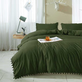 Comforter Set Queen Size Pom, 3 Piece Boho Bed Set, All Season Farmhouse Microfiber
