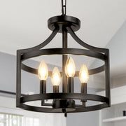 4-Light Farmhouse Chandelier - Black Semi Flush Mount Ceiling Light