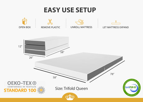 Foldable Mattress Bed Gel Memory Foam, Trifold Mattress 4 Inch, Portable Topper & Washable Cover,