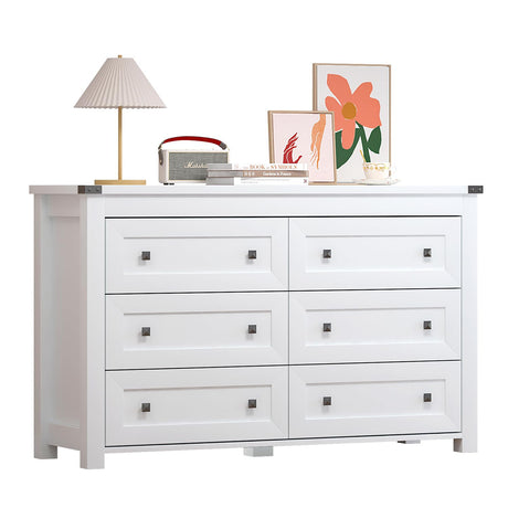 White 6 Drawers Dresser for Bedroom,Wood Farmhouse Storage Chest