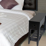 Narrow End Table, Black Side Table with Drawer, Slim Bed Side Table