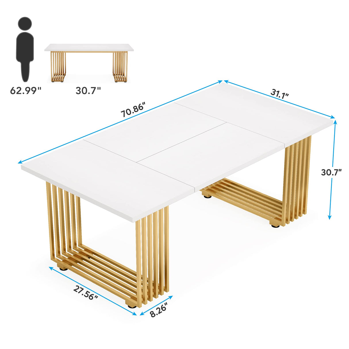 70.9" Modern Office Desk, Wooden Computer Desk, White Executive Desk