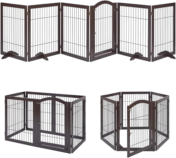 Extra Wide Dog Gate and Pet Playpen, Free Standing Tall Dog Fence