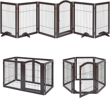 Extra Wide Dog Gate and Pet Playpen, Free Standing Tall Dog Fence