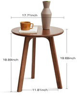 Accent Side/End Table - 100% Solid Oak Wood with 3 Legs Design - Small Round Side Table