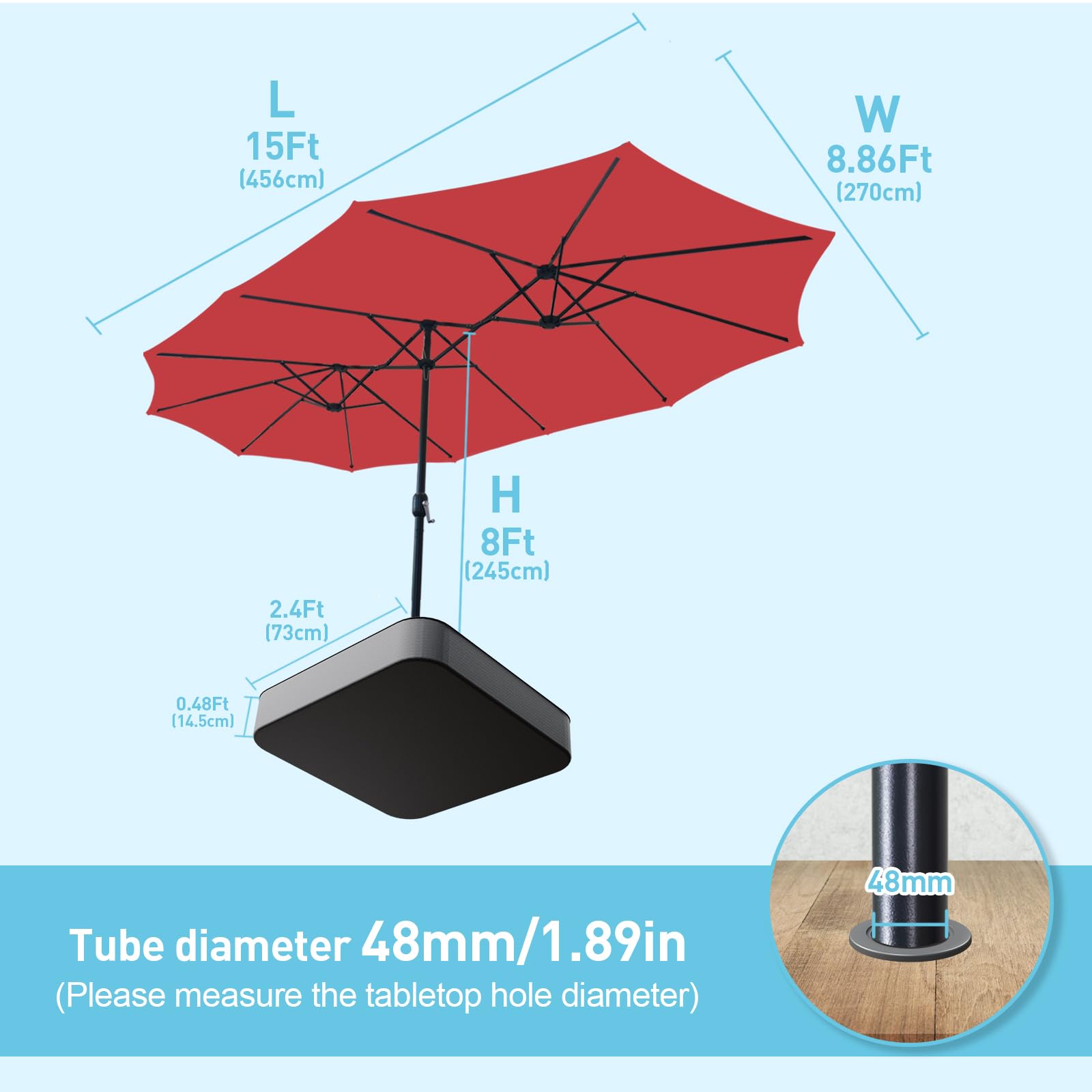 Double Sided Patio Umbrellas with Base Included, Outdoor Large Rectangle Market Umbrella