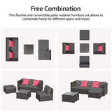 Aiho Outdoor Patio Furniture Sets All Weather Wicker Rattan Patio Conversation Set with Glass Table (Grey)