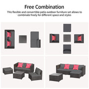 Aiho Outdoor Patio Furniture Sets All Weather Wicker Rattan Patio Conversation Set with Glass Table (Grey)