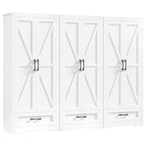 RESOM Tall Farmhouse Storage Cabinet with Barn Door and Drawer, 72" Tall Kitchen Pantry with Adjustable Shelves, White Storage Cabinet for Kitchen, Dining Room, Bathroom, Living Room, Set of 3