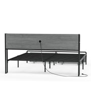 KZNGK California King Bed Frames with Storage Headboard & Charging Station, Upholstered Linen LED Platform Bed with 2 Drawers, No Box Spring Needed,No Noise, Gray