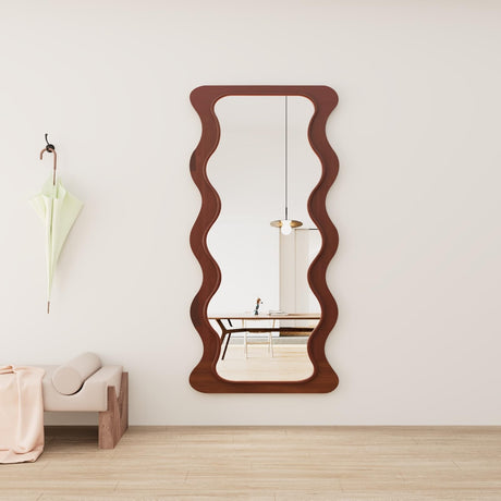 Wavy Mirror 65" x 24", Wood Frame Full Length Mirror, Floor Mirror, Irregular Wall Mirror