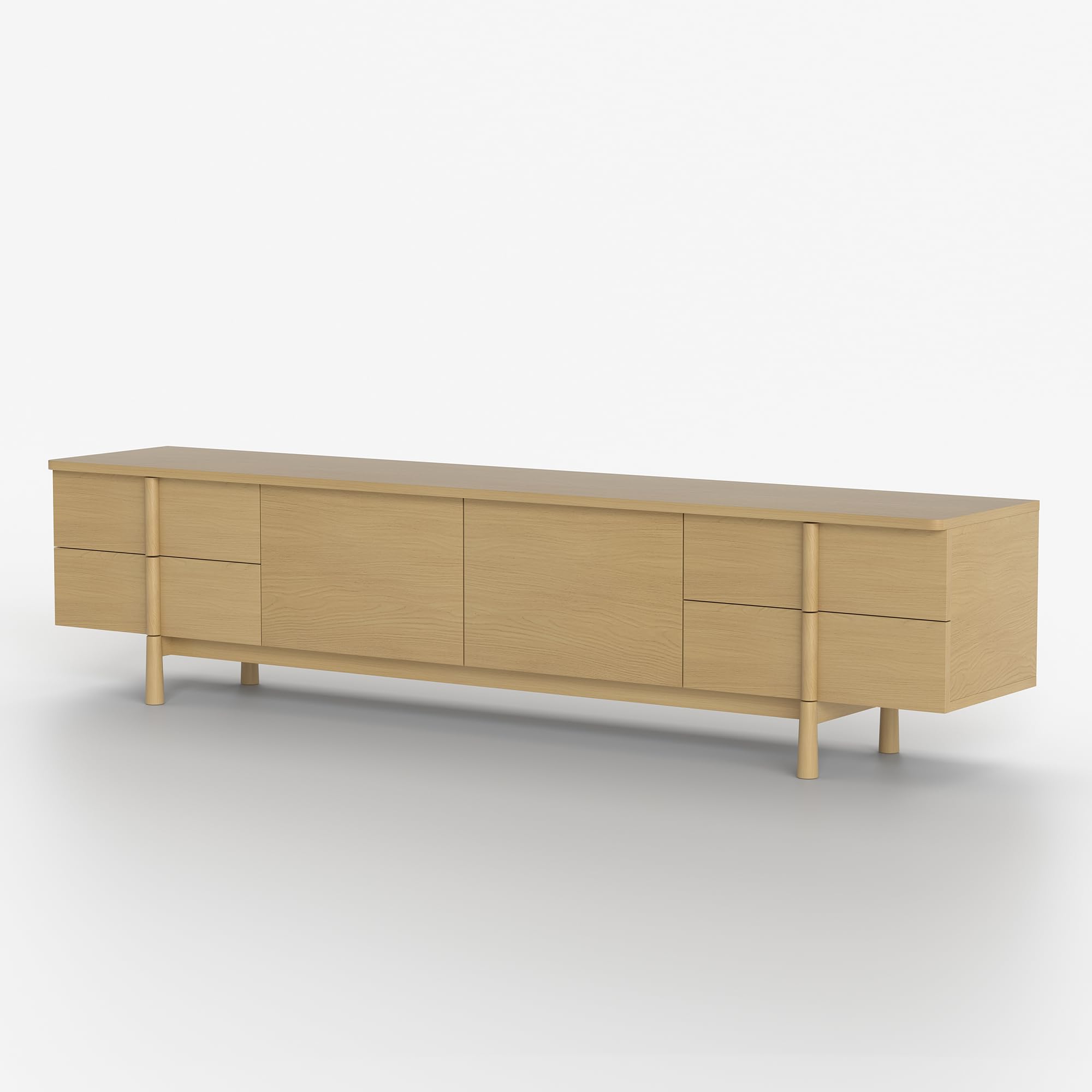 86.81" Modern TV Stand with Solid Wood Legs and Adjustable Storage