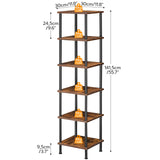 6-Tier Corner Shelf, Corner Square Rack Display Shelf, Tall Storage Rack Plant Stand, Corner Bookcase for Small Spaces, Living Room, Home Office, Kitchen, Rustic Brown and Black BF55CJ01