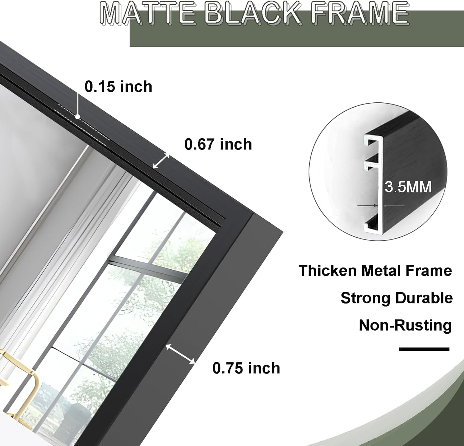 Large Mirror 32x48 Inch, Rectangle Bathroom Mirror, Black Metal Framed Mirror for Wall