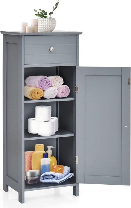 Bathroom Storage Cabinet, Single Door Floor Cabinet with Drawer and 3-Level Adjustable Shelves,