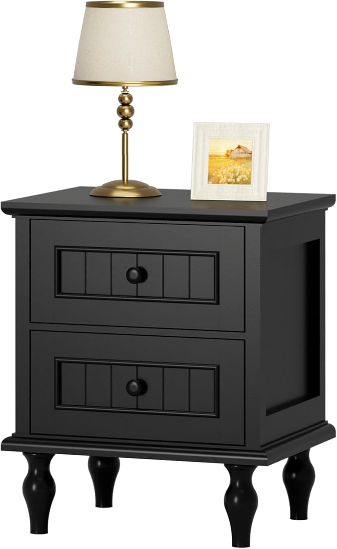 Nightstand, Antique Style End Table with 2 Drawers, Taller Nightstand for Bedroom