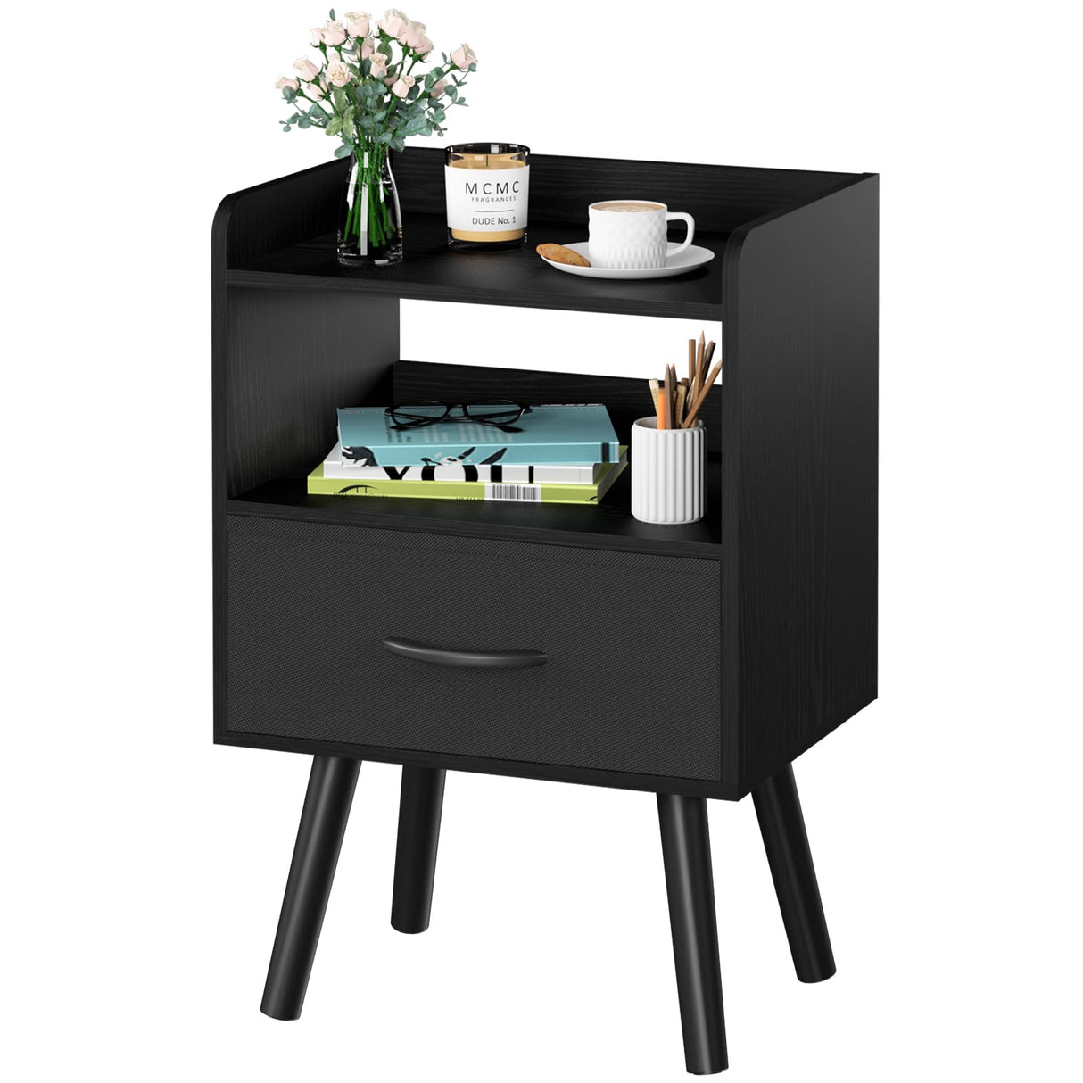 Night Stand with Fabric Drawer, Modern Nightstand, Bedside Tables