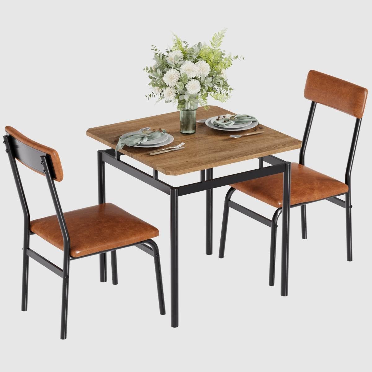 3-Piece Small Dining Table Set for 2 - Farmhouse Brown
