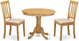 Antique 5 Piece Room Set Includes a Round Wooden Table with Pedestal and 4 Linen Fabric Kitchen Dining Chairs,