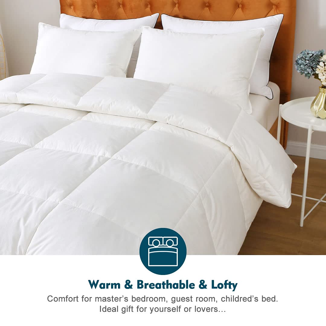 Oaken-Cat Feathers Down Comforter California King - 100% Organic Cotton Quilted Medium Warm All Seasons Duvet Insert or Stand-Alone Comforter (104x96, Ivory White)