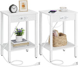 Set of 2 End Table with Charging Station, Narrow Side Table with USB Ports and Outlets,