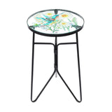 VCUTEKA Patio Side Table Outdoor Accent Table Bistro Coffee Table Plant End Table Small Porch Table Indoor Round Glass Balcony Plant Table Stands Golden Transparent Hummingbird 12 inches - Bircata