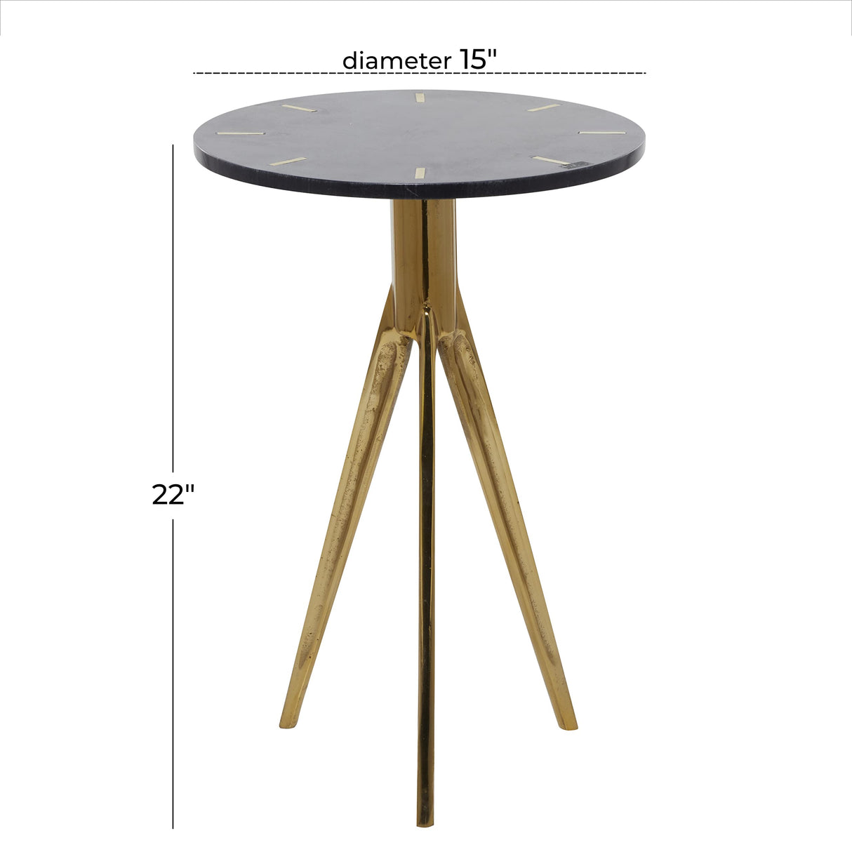 Aluminum Accent Table with Black Marble Top, 15" x 15" x 22", Gold