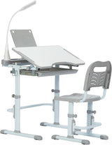 Height Adjustable Desk and Chair, Childs School Student Sturdy Table Grey