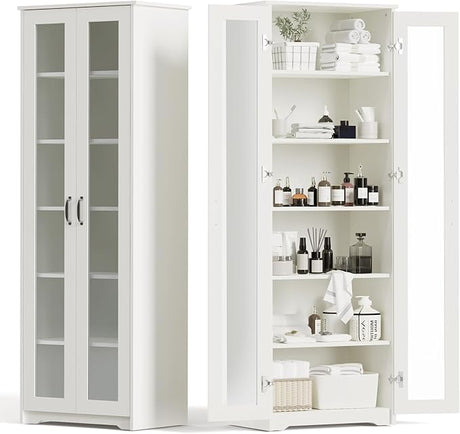 70" Tall Storage Pantry Cabinet, Bathroom Floor Organizer Storage Cabinet