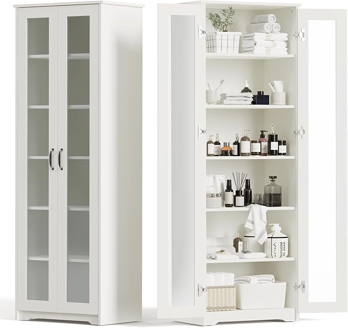 70" Tall Storage Pantry Cabinet, Bathroom Floor Organizer Storage Cabinet