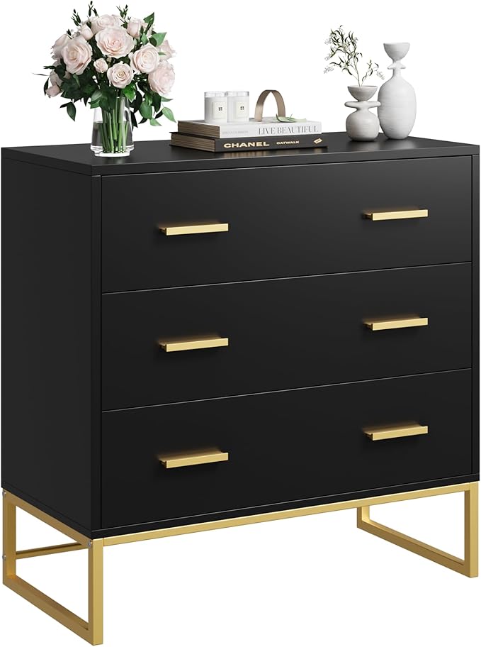 White Dresser with 3 Drawers, White Gold Dresser