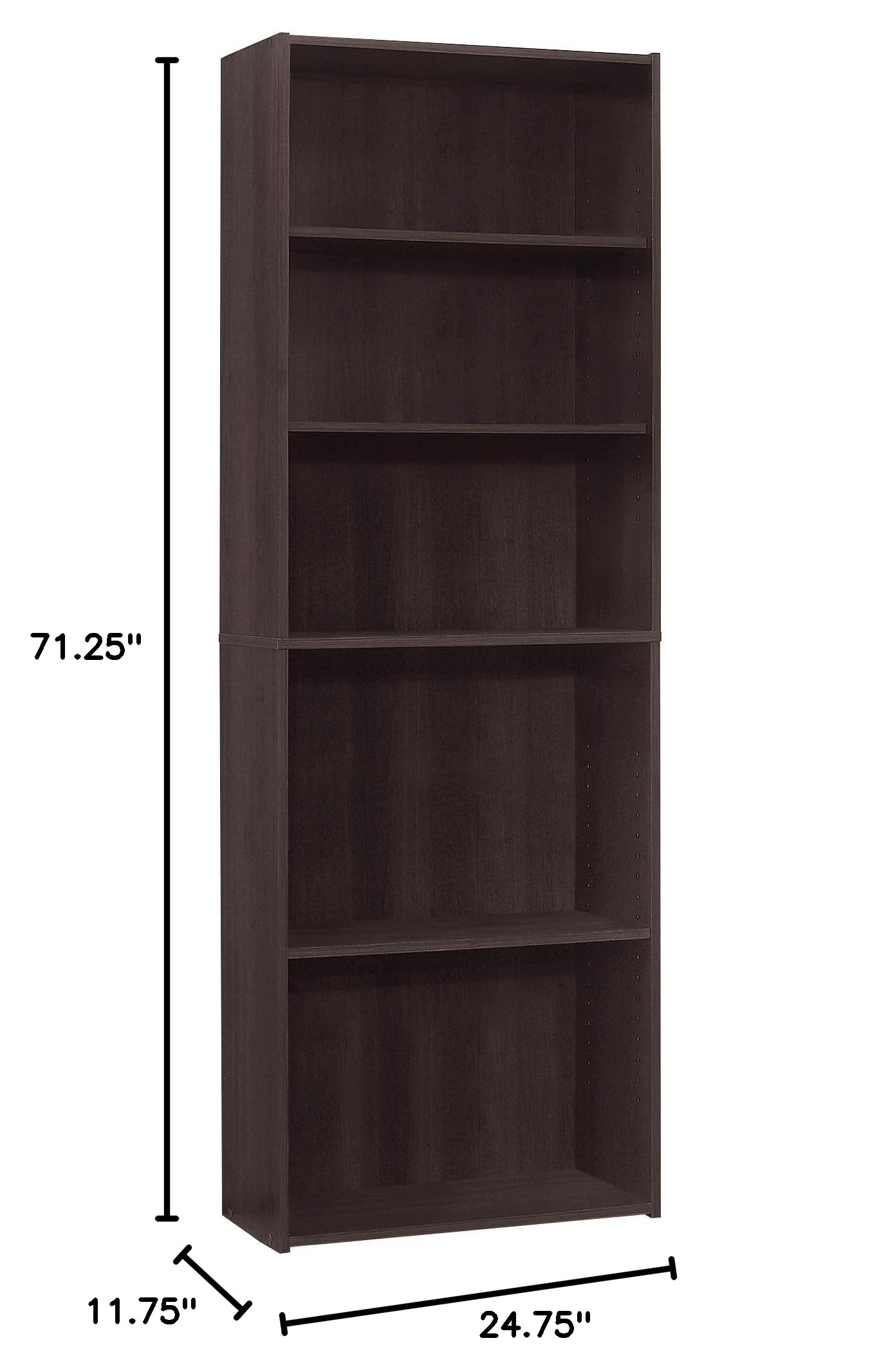 Specialties I BOOKCASE-72 H/Cappuccino with 5 Shelves Bookcase, Brown
