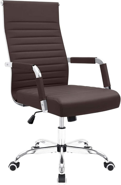 Ribbed Office Desk Chair Mid-Back Leather Executive Conference Task Chair Adjustable