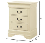 Louis Phillipe 3 Drawer Nightstand in Beige