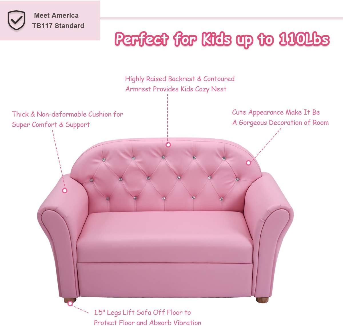 Couch, 2 in 1 Princess Double Seat Children's Sofa w/PU Leather Surface, Toddler Armrest Chair for Bedroom, Kids Room, Mini Sofa for Kids Loveseat Baby Girls Birthday