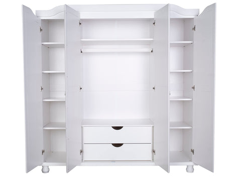 100% Solid Wood Kyle 4-Door Wardrobe/Armoire/Closet with Mirrors, White