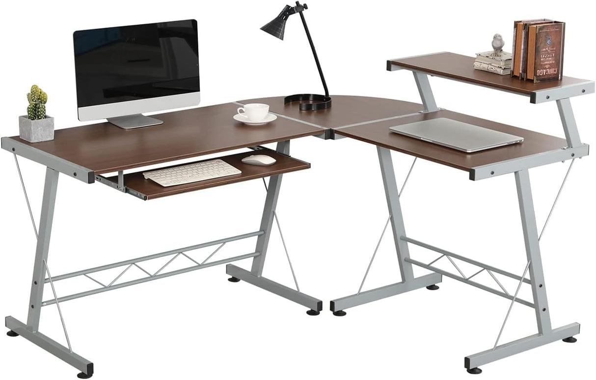 L Shaped Desk Gaming Desk Computer Corner Desk with Keyboard Tray and Elevated