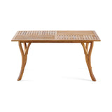 Olen Outdoor Dining Table, Slatted Rectangular 59 Inch, Brown Wood