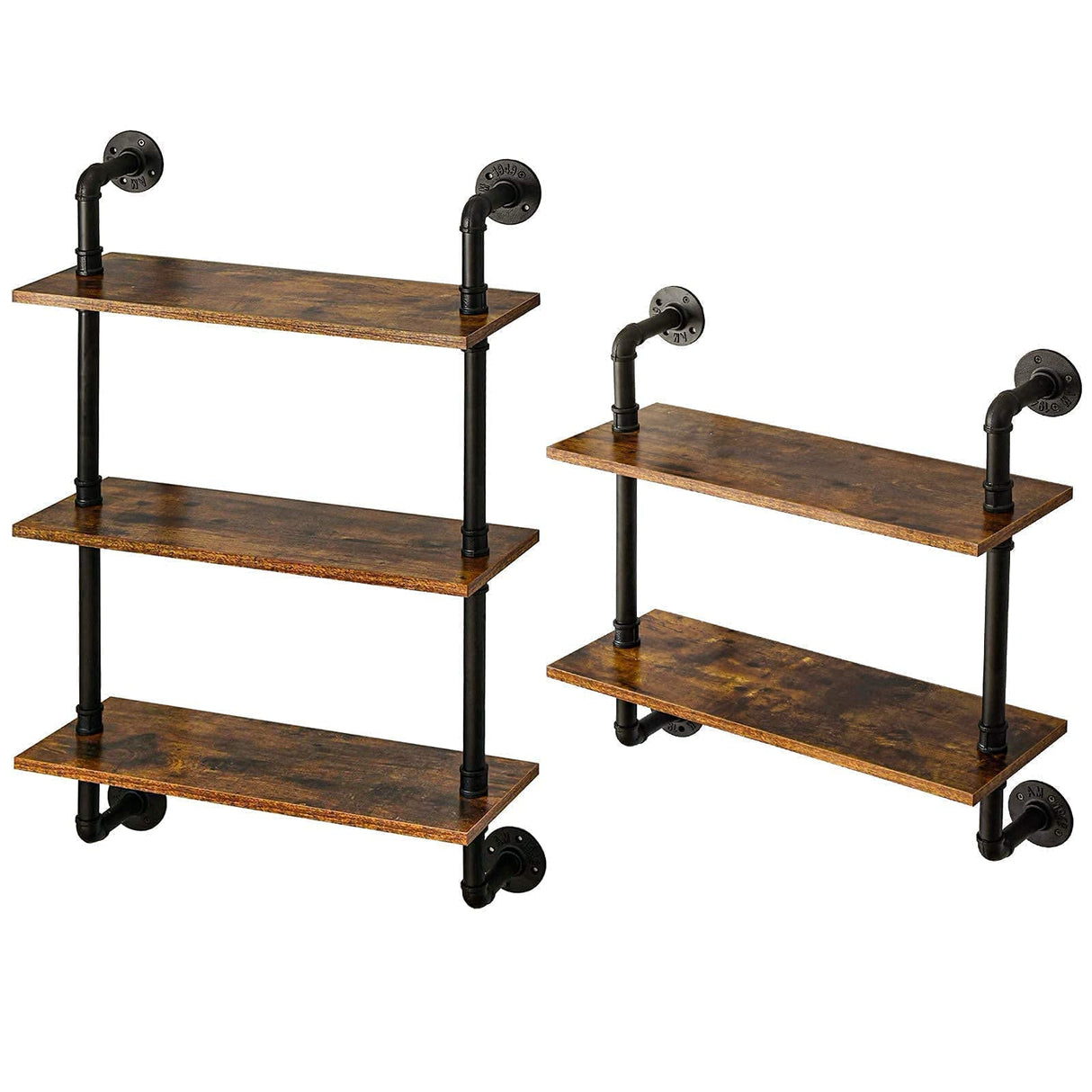 Industrial Pipe Shelf Bracket, 2 Tiers and 3 Tiers Retro Wall Mounted Floating Shelf