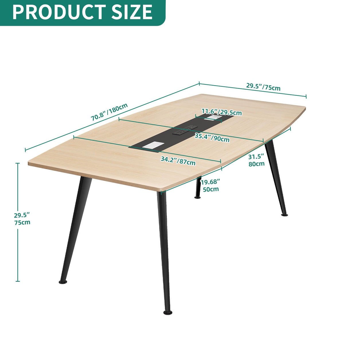 6FT Conference Table with Power Outlets, 70.8 Inches Boat Shaped Meeting Table