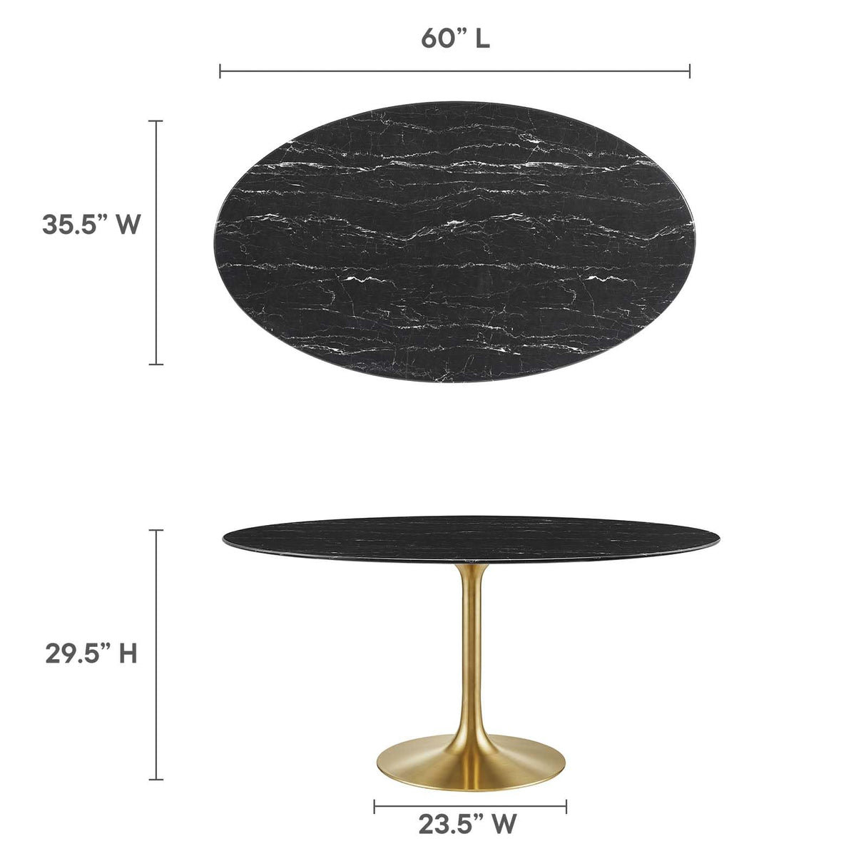 Modway Lippa Dining Table, 60", Gold Black