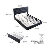 Queen Size Bed Frame with Black Leatherette Headboard, Bed Frame with 4 Storage